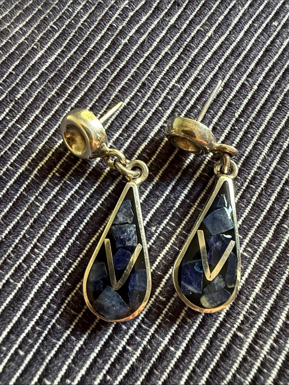 Vintage Taxco Mexico 950 Fine Silver Inlay Dangle Earrings TS-105 Modernist